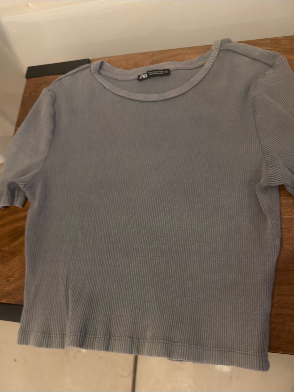 Zara Blue Ribbed Short Sleeve Top